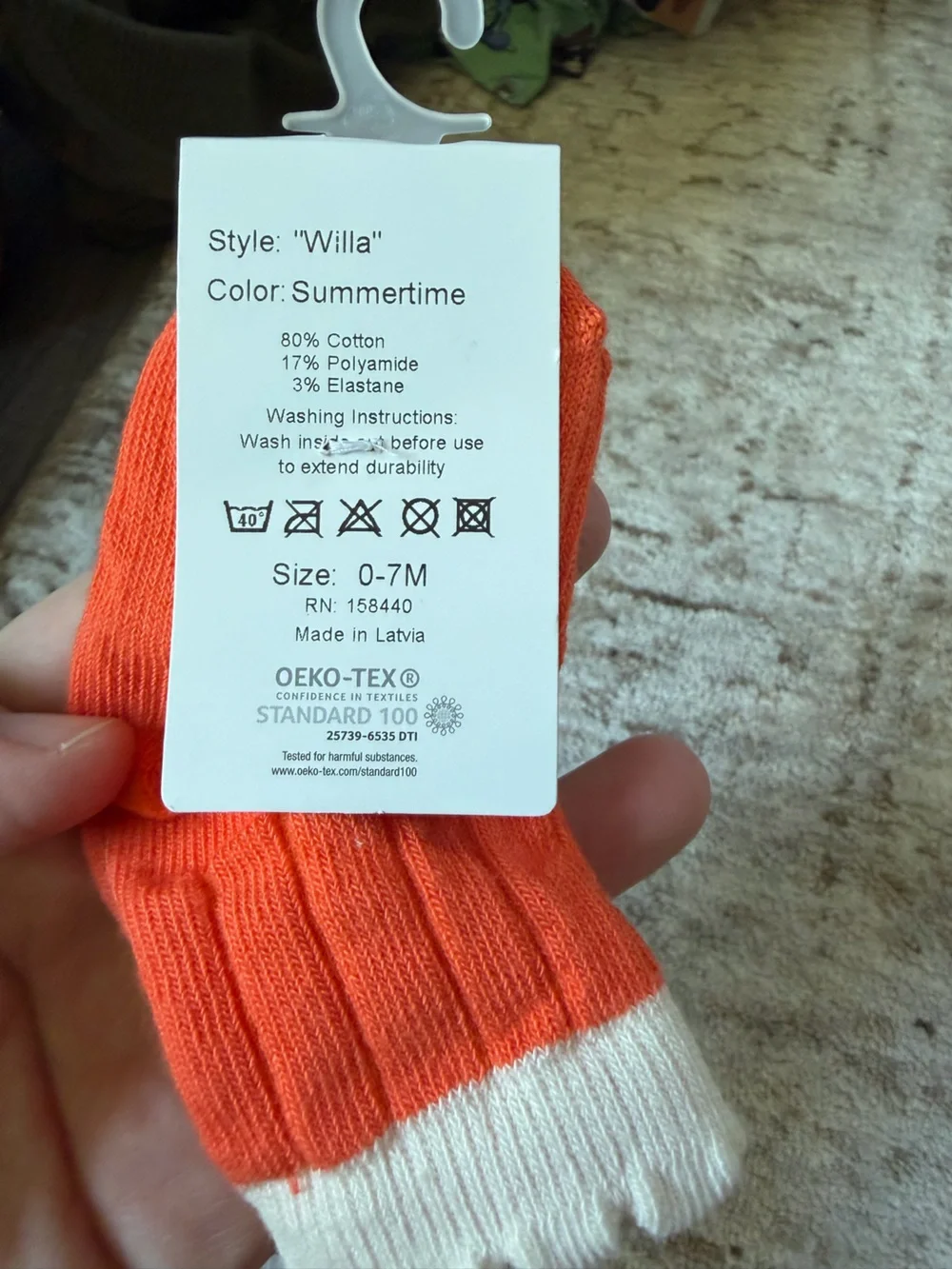 Olivia J - 0-7 months Orange & Cream Ribbed Willa Socks